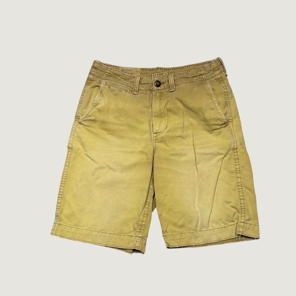 American Eagle Mens Chino Shorts Size 32 Mustard Tan Cotton Twill Distressed